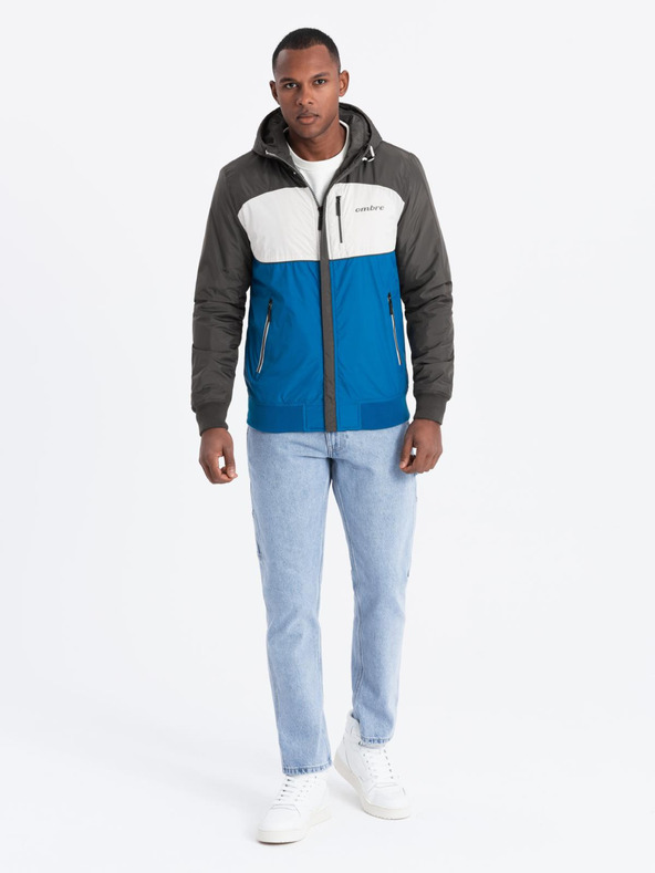 Ombre Clothing Pánská lehká barevná sportovní bunda s fleecem modrá Ombre Clothing