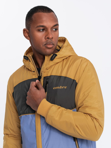 Ombre Clothing Pánská lehká barevná sportovní bunda s fleecem modrá Ombre Clothing
