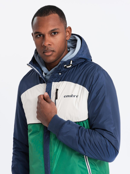 Ombre Clothing Pánská lehká barevná sportovní bunda s fleecem zelená Ombre Clothing