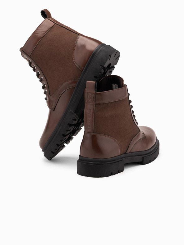 Ombre Clothing Pánské vysoké traperské boty z kombinovaných materiálů hnědá Ombre Clothing