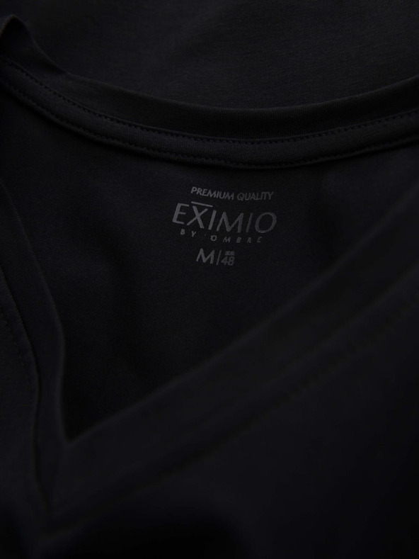 Ombre Clothing Pánské tričko s výstřihem do V SLIM FIT s elastanem a potiskem černá Ombre Clothing