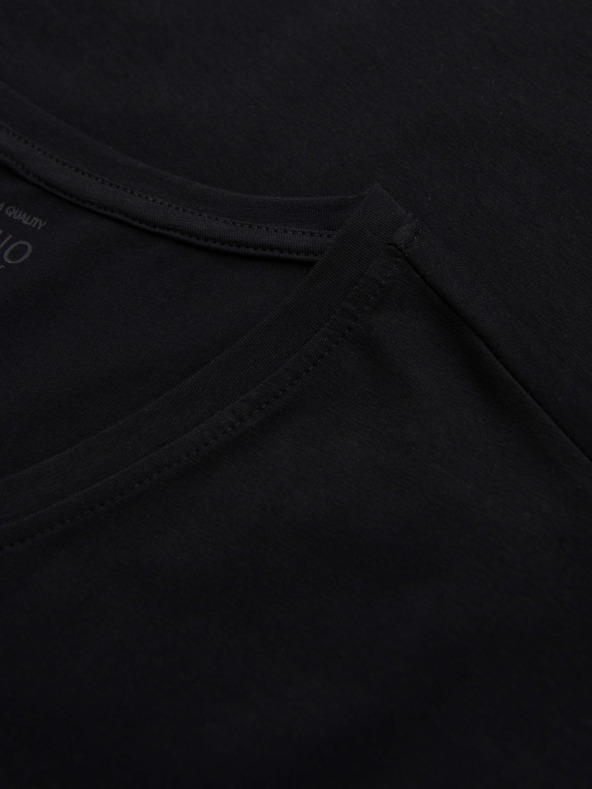 Ombre Clothing Pánské tričko s výstřihem do V SLIM FIT s elastanem a potiskem černá Ombre Clothing