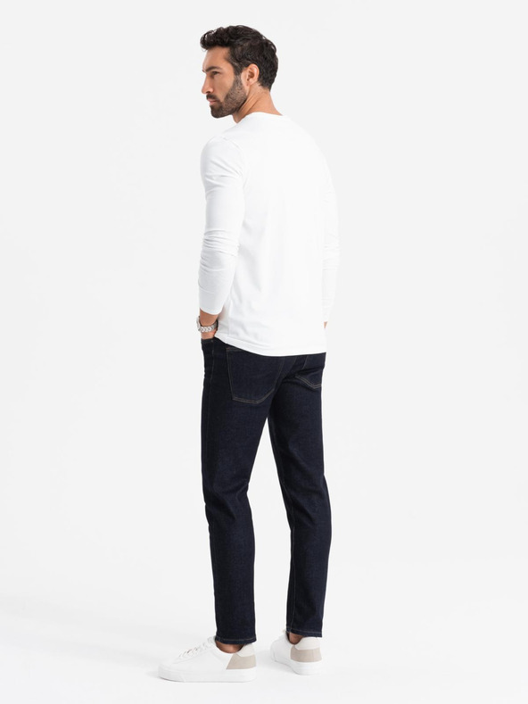 Ombre Clothing Pánské tričko SLIM FIT s dlouhým rukávem, elastanem a potiskem bílá Ombre Clothing