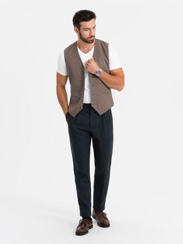 Ombre Clothing Pánské tričko SLIM FIT s výstřihem do V, elastanem a potiskem bílá Ombre Clothing