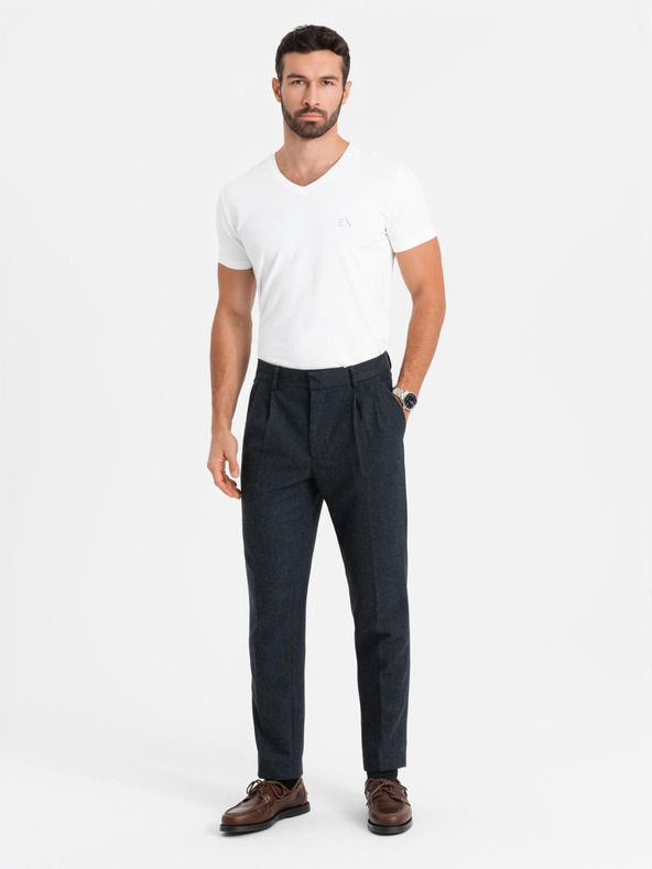 Ombre Clothing Pánské tričko SLIM FIT s výstřihem do V, elastanem a potiskem bílá Ombre Clothing