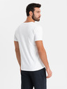 Ombre Clothing Pánské tričko SLIM FIT s výstřihem do V, elastanem a potiskem bílá Ombre Clothing