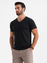 Ombre Clothing Pánské tričko SLIM FIT s výstřihem do V, elastanem a potiskem černá Ombre Clothing