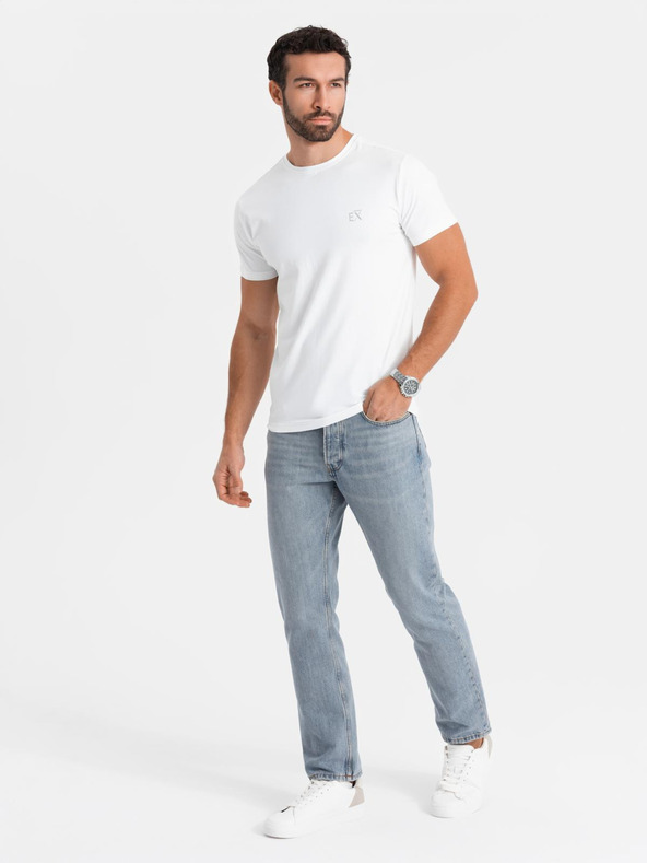 Ombre Clothing Pánské tričko SLIM FIT s elastanem a potiskem bílá Ombre Clothing