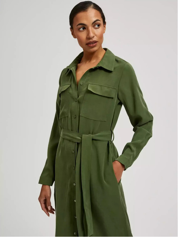 Moodo Khaki košilové šaty s dlouhým rukávem Moodo