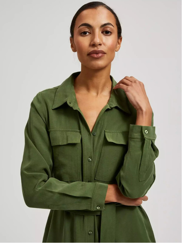 Moodo Khaki košilové šaty s dlouhým rukávem Moodo