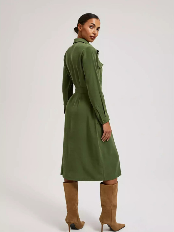 Moodo Khaki košilové šaty s dlouhým rukávem Moodo