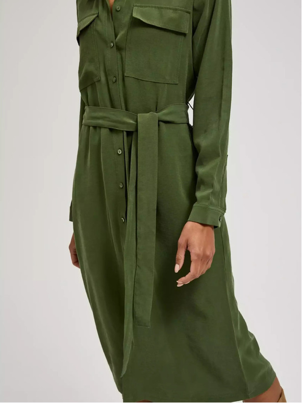 Moodo Khaki košilové šaty s dlouhým rukávem Moodo