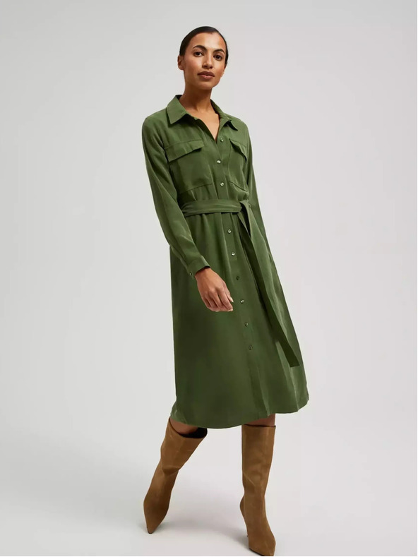 Moodo Khaki košilové šaty s dlouhým rukávem Moodo