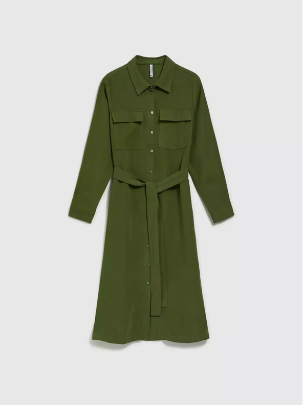 Moodo Khaki košilové šaty s dlouhým rukávem Moodo