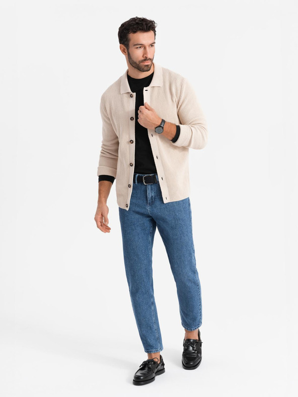 Ombre Clothing Pánské klasické seprané džíny REGULAR FIT modrá Ombre Clothing