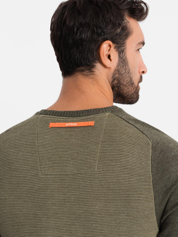 Ombre Clothing Pánský pletený svetr RELAXED FIT se vzorem zelená Ombre Clothing