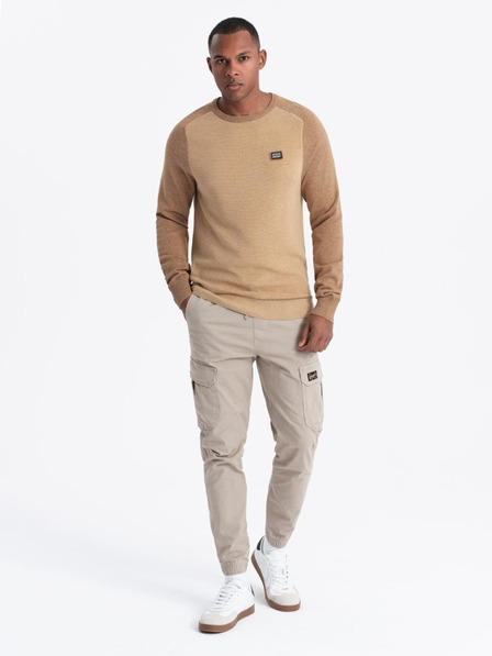 Ombre Clothing Pánský pletený svetr RELAXED FIT se vzorem béžová Ombre Clothing