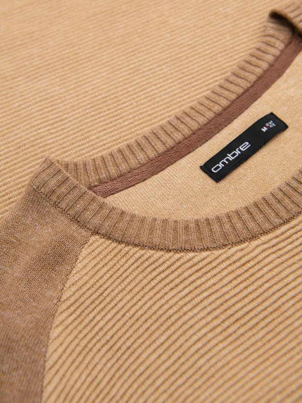 Ombre Clothing Pánský pletený svetr RELAXED FIT se vzorem béžová Ombre Clothing