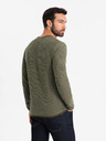 Ombre Clothing Pánský pletený svetr RELAXED FIT se vzorem zelená Ombre Clothing