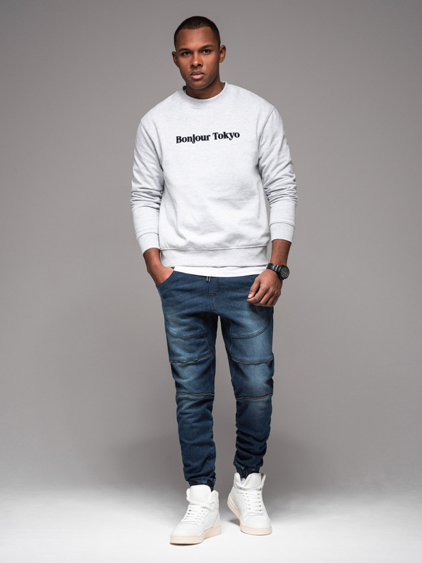 Ombre Clothing Pánské kalhoty JOGGERY s cargo kapsami na zip modrá Ombre Clothing