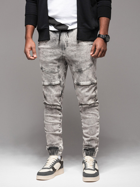 Ombre Clothing Pánské kalhoty JOGGERY s cargo kapsami na zip šedá Ombre Clothing