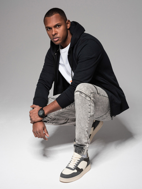 Ombre Clothing Pánské kalhoty JOGGERY s cargo kapsami na zip šedá Ombre Clothing