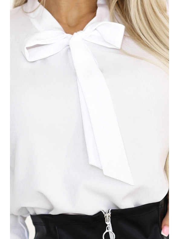 numoco Bílá dámská halenka s dlouhými rukávy a zavazováním vpředu Numoco
