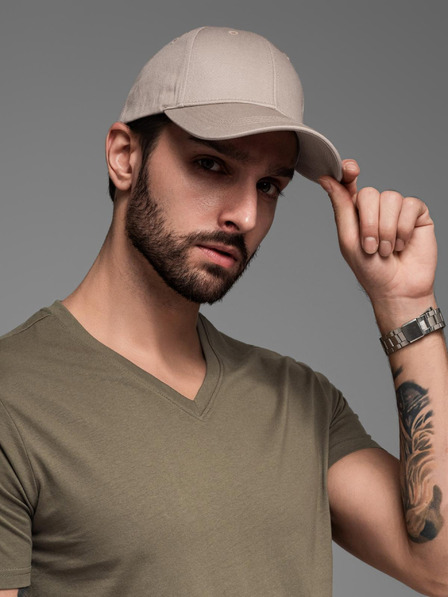 Ombre Clothing Pánská baseballová čepice s ozdobnou výšivkou béžová Ombre Clothing