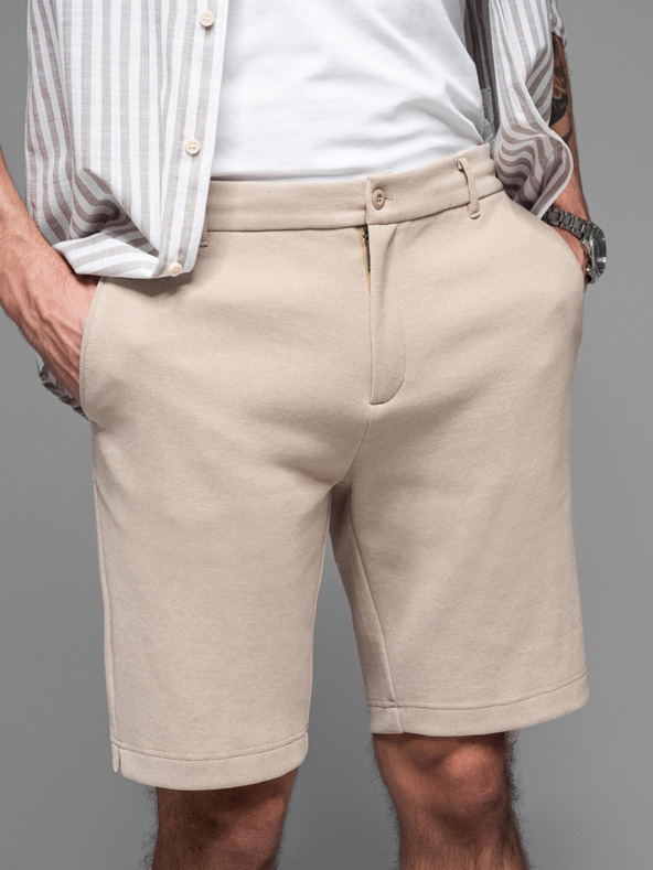 Ombre Clothing Pánské bavlněné teplákové šortky BASIC béžové Ombre Clothing