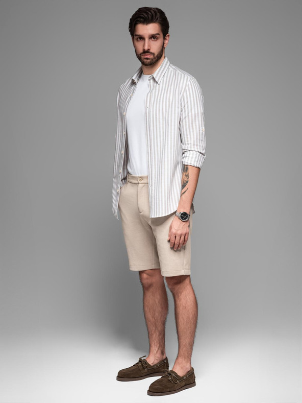 Ombre Clothing Pánské bavlněné teplákové šortky BASIC béžové Ombre Clothing