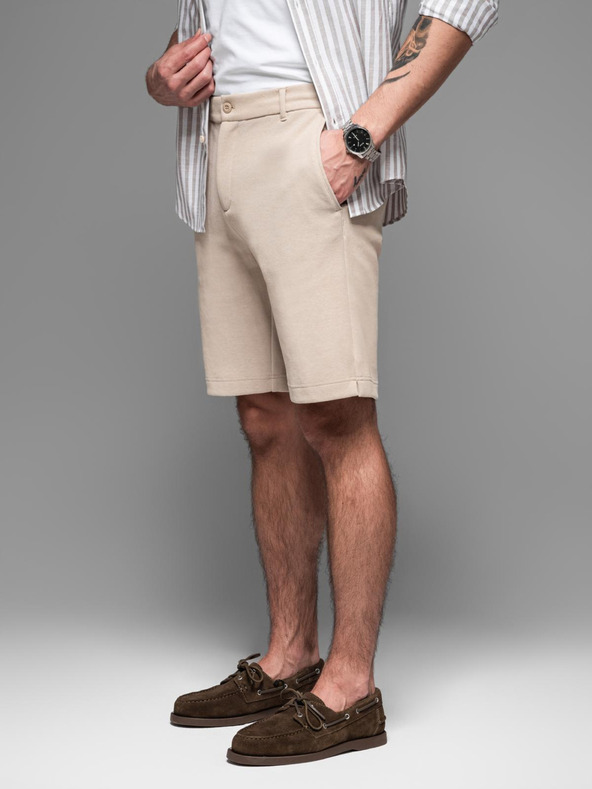 Ombre Clothing Pánské bavlněné teplákové šortky BASIC béžové Ombre Clothing