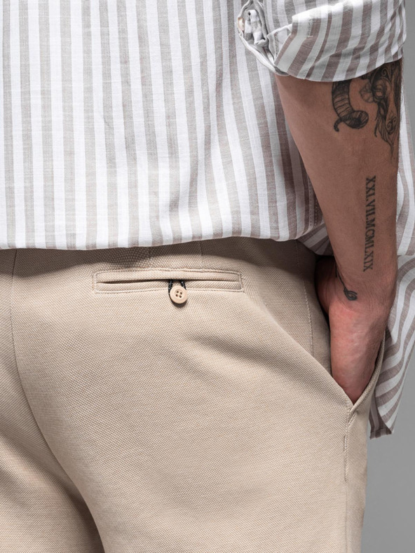 Ombre Clothing Pánské bavlněné teplákové šortky BASIC béžové Ombre Clothing