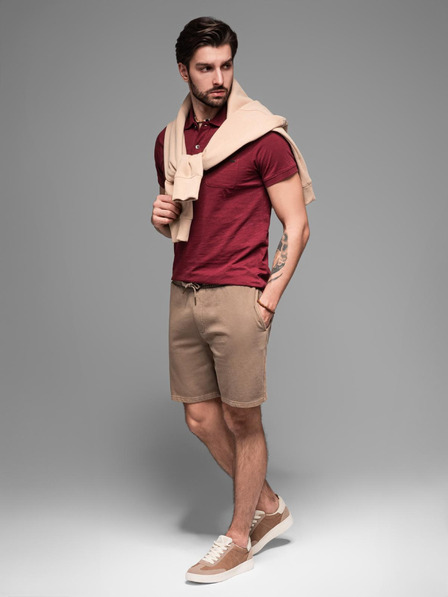 Ombre Clothing Pánské bavlněné teplákové šortky BASIC hnědé Ombre Clothing