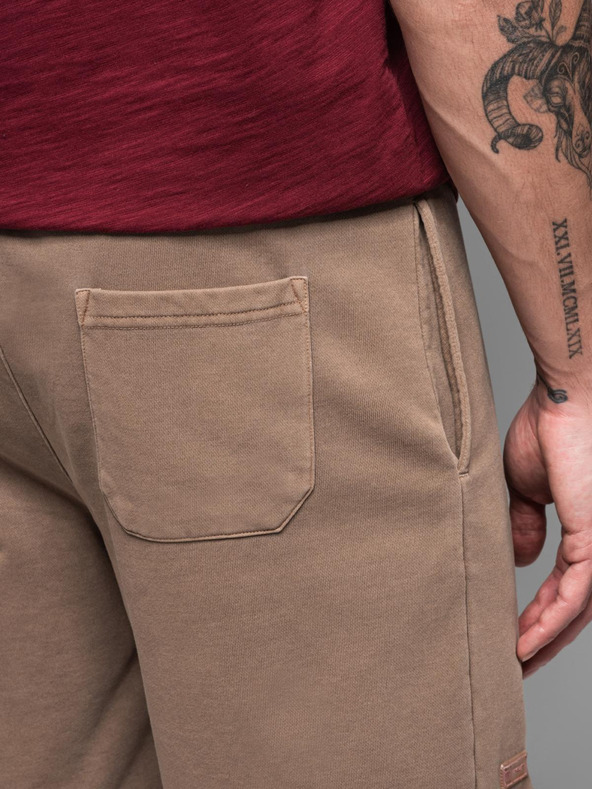 Ombre Clothing Pánské bavlněné teplákové šortky BASIC hnědé Ombre Clothing