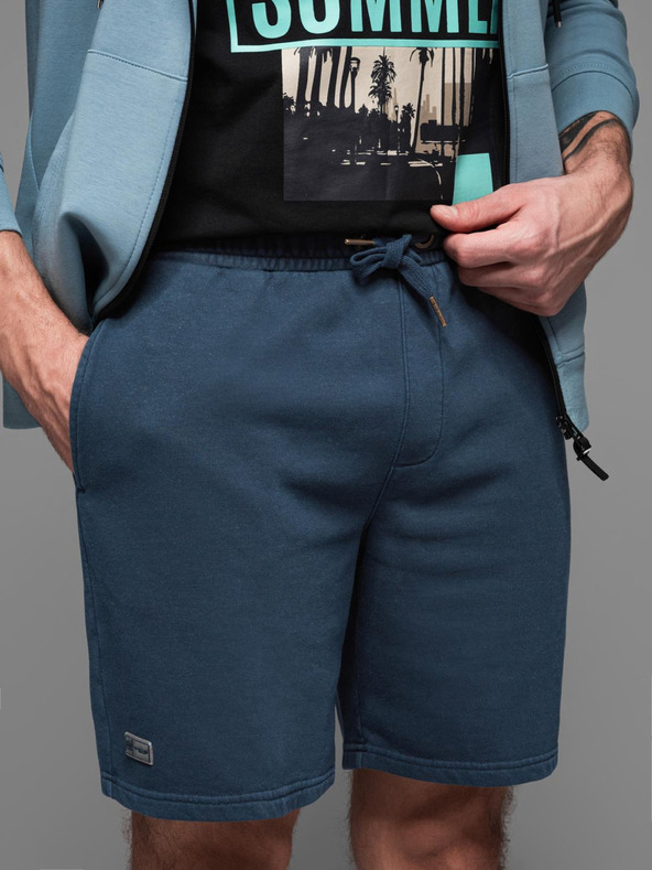 Ombre Clothing Pánské bavlněné teplákové šortky BASIC modré Ombre Clothing