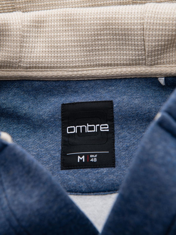 Ombre Clothing Pánská mikina s kapucí na knoflíky modrá Ombre Clothing