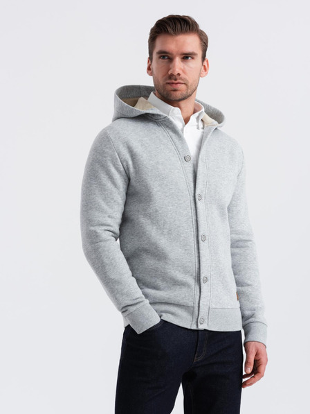 Ombre Clothing Pánská mikina s kapucí na knoflíky - šedá melanž V2 OM-SSZP-0186 Ombre Clothing