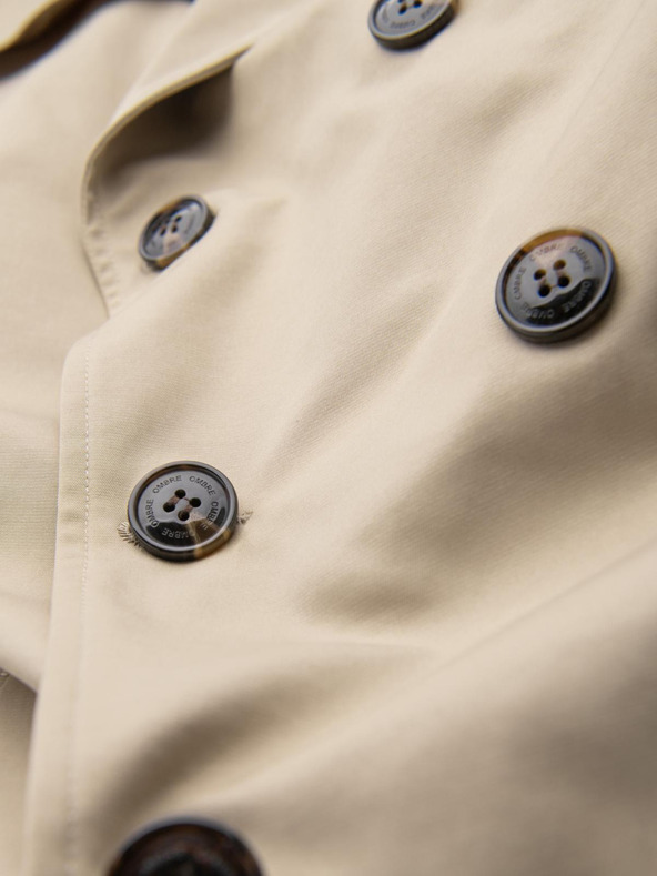 Ombre Clothing Elegantní pánský plášť SLIM FIT s páskem béžový Ombre Clothing