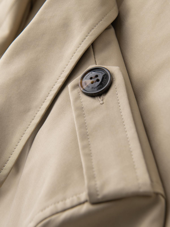 Ombre Clothing Elegantní pánský plášť SLIM FIT s páskem béžový Ombre Clothing