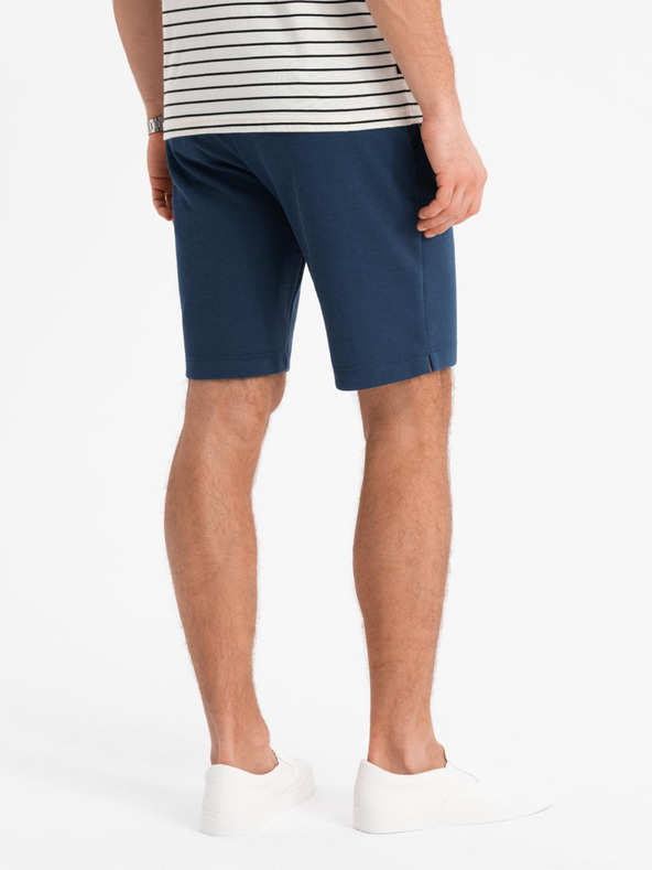 Ombre Clothing Pánské krátké šortky SLIM FIT ze strukturovaného melanžového úpletu modré Ombre Clothing