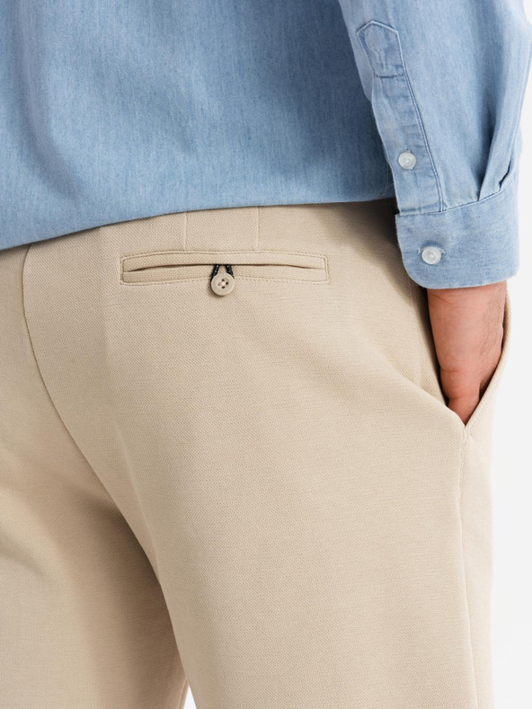 Ombre Clothing Pánské krátké šortky SLIM FIT ze strukturovaného melanžového úpletu béžové Ombre Clothing