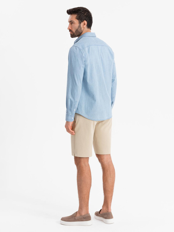 Ombre Clothing Pánské krátké šortky SLIM FIT ze strukturovaného melanžového úpletu béžové Ombre Clothing