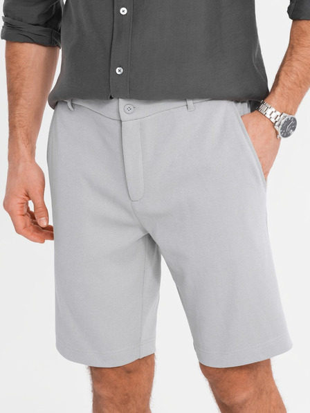 Ombre Clothing Pánské krátké šortky SLIM FIT ze strukturovaného melanžového úpletu světle šedé Ombre Clothing