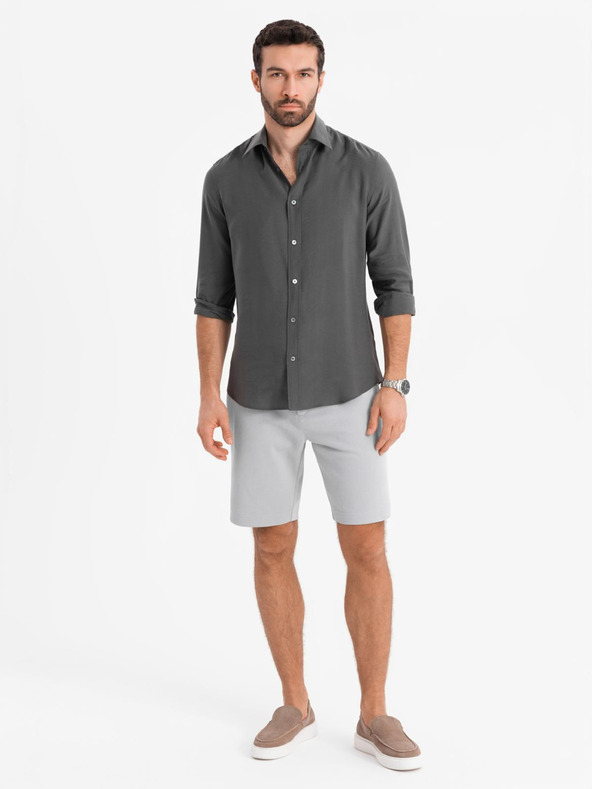 Ombre Clothing Pánské krátké šortky SLIM FIT ze strukturovaného melanžového úpletu světle šedé Ombre Clothing