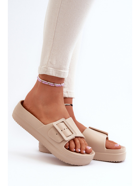 BIG STAR SHOES Dámské pěnové pantofle na platformě s přezkou Big Star béžová