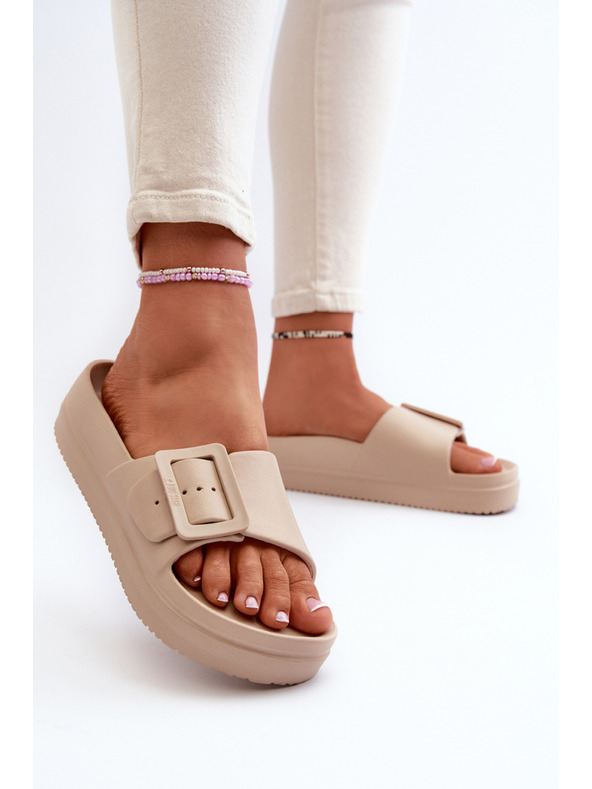 BIG STAR SHOES Dámské pěnové pantofle na platformě s přezkou Big Star béžová