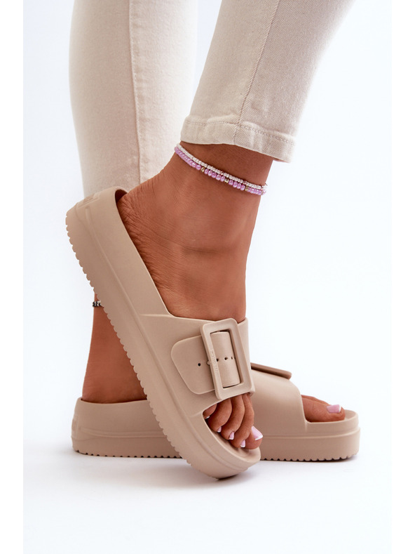 BIG STAR SHOES Dámské pěnové pantofle na platformě s přezkou Big Star béžová