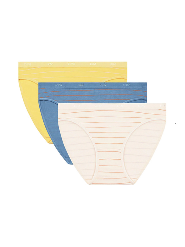 DIM Dámské bavlněné kalhotky 3 ks - světle modrá - oranžová - žlutá DIM