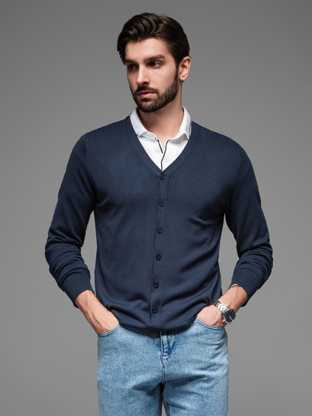 Ombre Clothing Pánský pletený svetr se strukturovanými puntíky - tmavě modrý Ombre Clothing