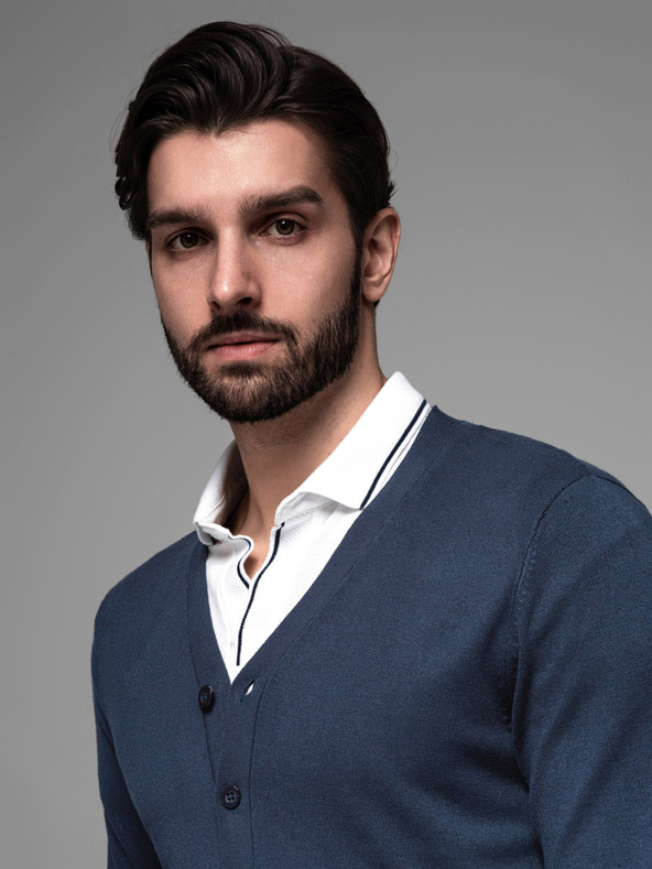 Ombre Clothing Pánský pletený svetr se strukturovanými puntíky - tmavě modrý Ombre Clothing